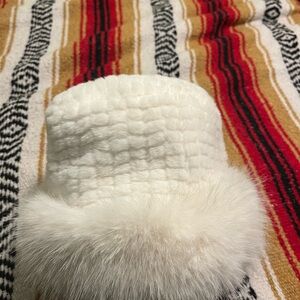 Ivory Faux Fur Winter Hat | Quilted Lined | Soft Plush Cold Weather Hat | S–M